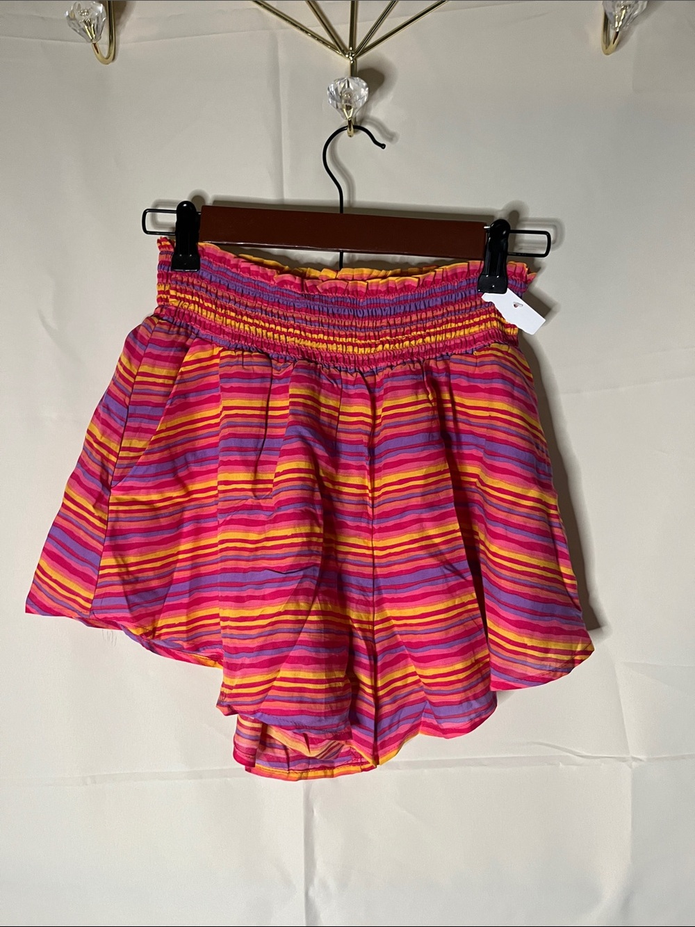 Forever 21 Pink, Orange, Yellow Striped Smocked Shorts